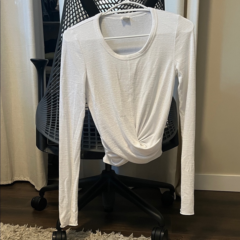 Aritzia White Long Sleeve Twist Front Top